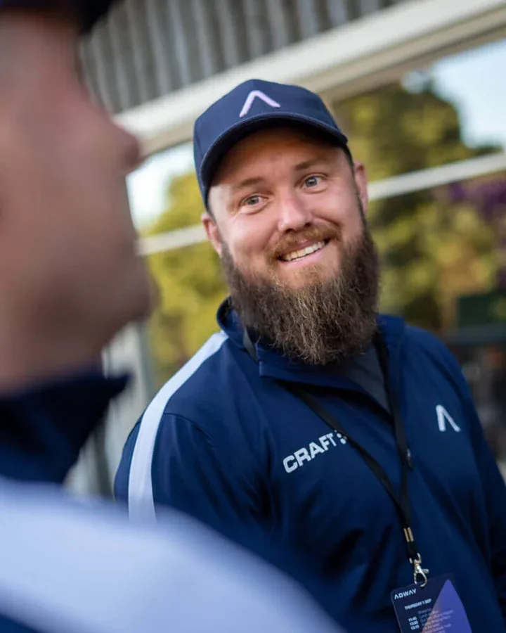 Richard Sörensson in an Adway cap at a company event